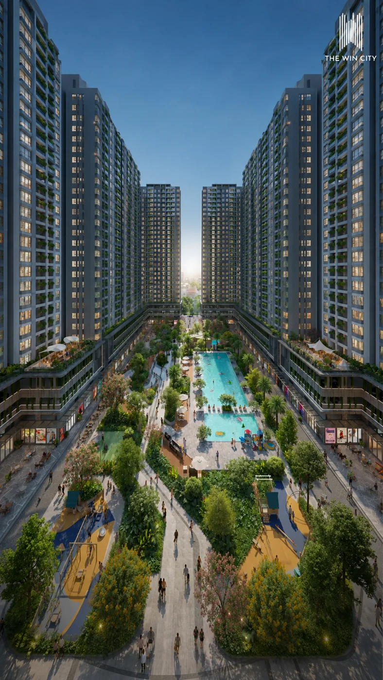 Phối cảnh sân cảnh quan The Win City trong Library Minh Đông