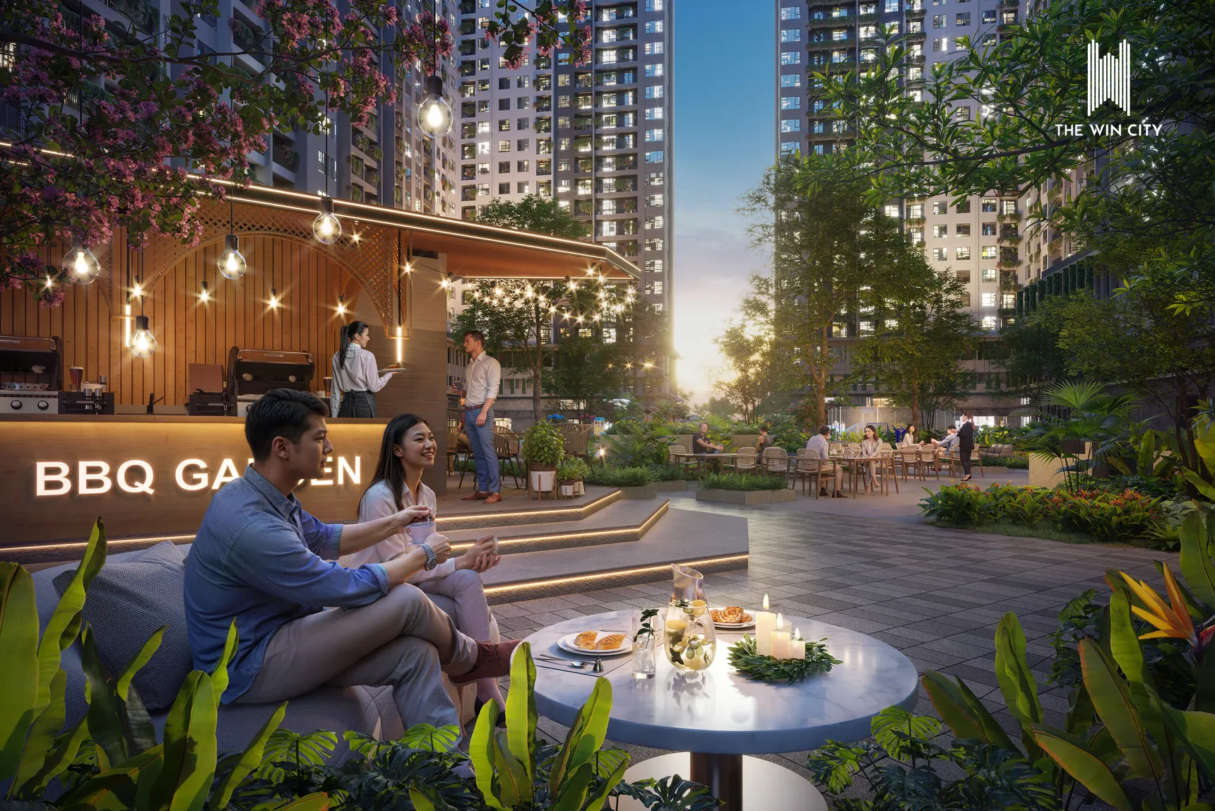 Phối cảnh không gian sinh hoạt ngoài trời và BBQ